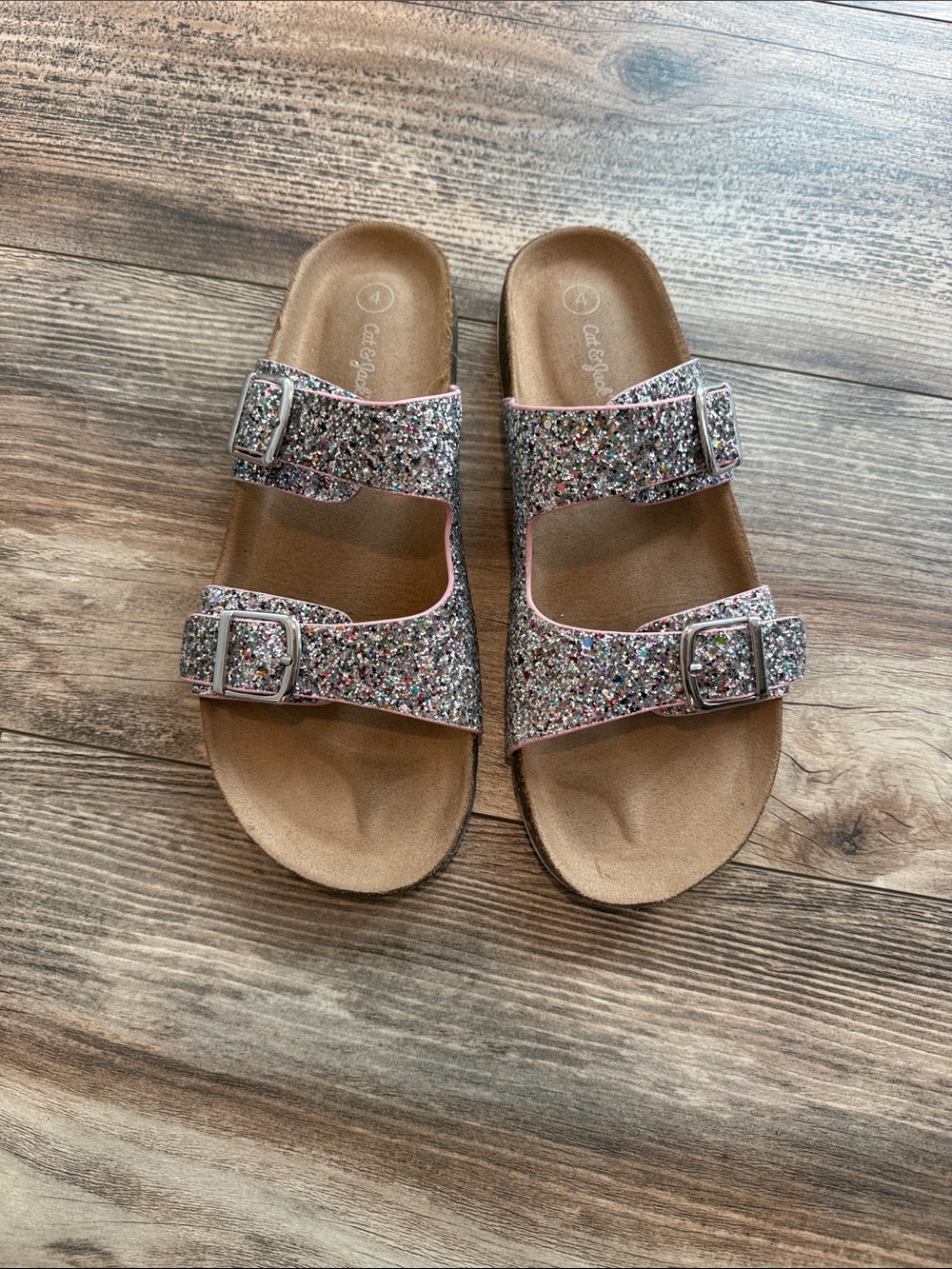 Cat and Jack size 4 Kids Glitter Double-Buckle Sandals - Pink glitter